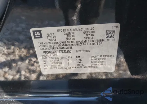 2015 Chevrolet Silverado 1500 1Lt z USA, uszkodzony, nr VIN 1GCRCREC7FZ373255